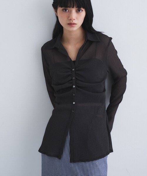 ブラウス シャツ thin gather shirts レディースの画像