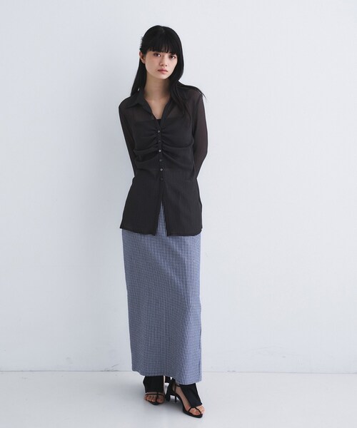 ブラウス シャツ thin gather shirts レディースの画像