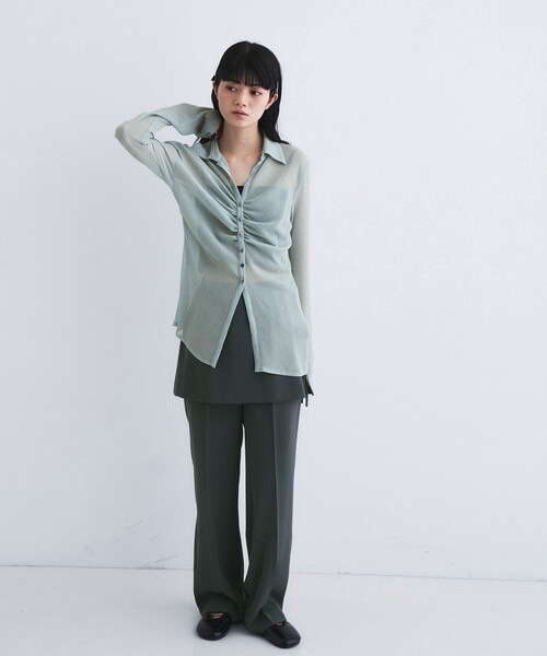 ブラウス シャツ thin gather shirts レディースの画像