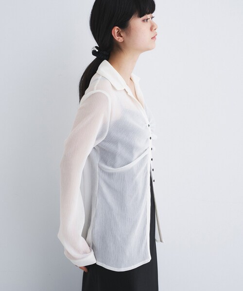 ブラウス シャツ thin gather shirts レディースの画像