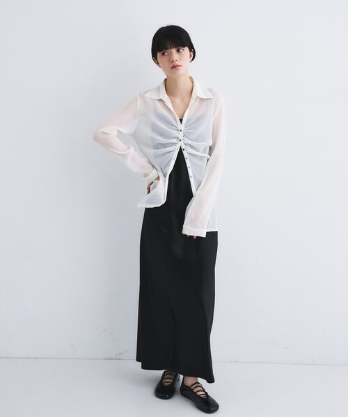 ブラウス シャツ thin gather shirts レディースの画像