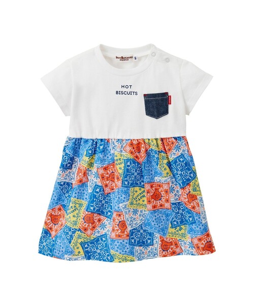ワンピース バンダナ柄 切り替えフレアワンピース キッズ 子供服 女の子の画像