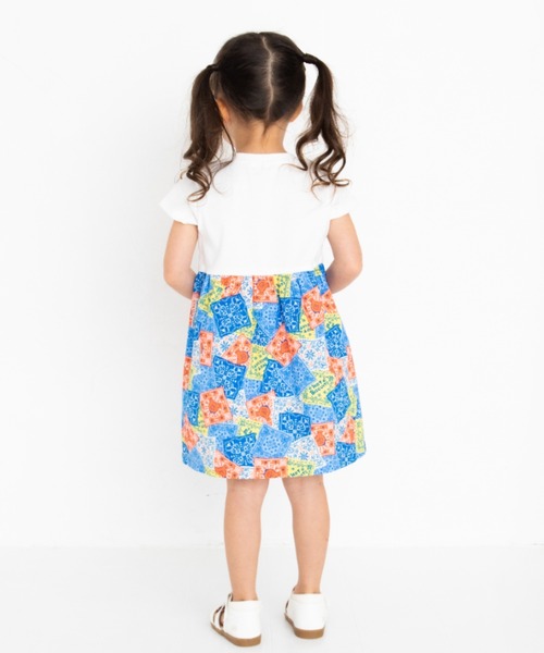 ワンピース バンダナ柄 切り替えフレアワンピース キッズ 子供服 女の子の画像