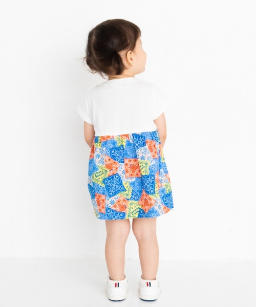 ワンピース バンダナ柄 切り替えフレアワンピース キッズ 子供服 女の子の画像