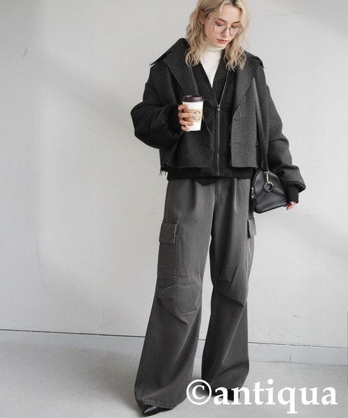 「antiqua」 「pattern torso」ジャケット ONESIZE ブラック レディースの画像