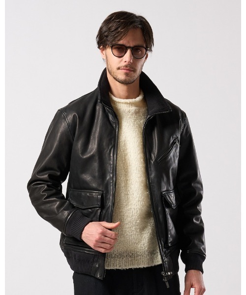 革ジャン ライダース leather rib jersey type A-2 メンズの画像