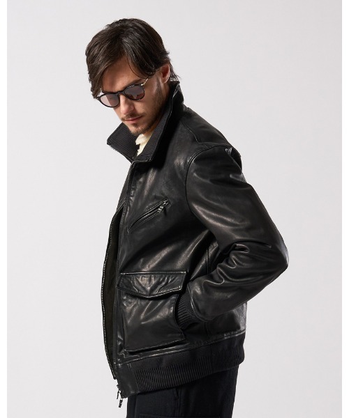 革ジャン ライダース leather rib jersey type A-2 メンズの画像