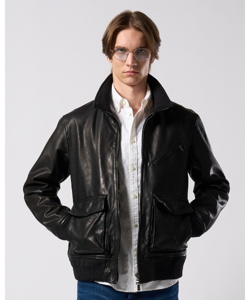 革ジャン ライダース leather rib jersey type A-2 メンズの画像