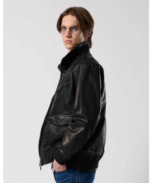 革ジャン ライダース leather rib jersey type A-2 メンズの画像