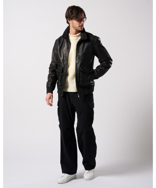 革ジャン ライダース leather rib jersey type A-2 メンズの画像
