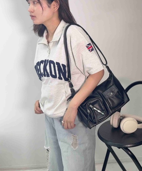 AS KNOW AS（アズノゥアズ） tシャツ 半袖 ポケット付きハーフジップ 