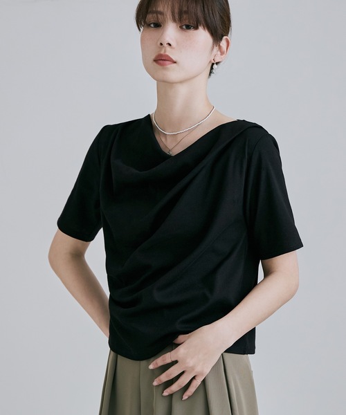 etoll.（エトル） tシャツ 半袖 フロントドレープハーフスリーブ