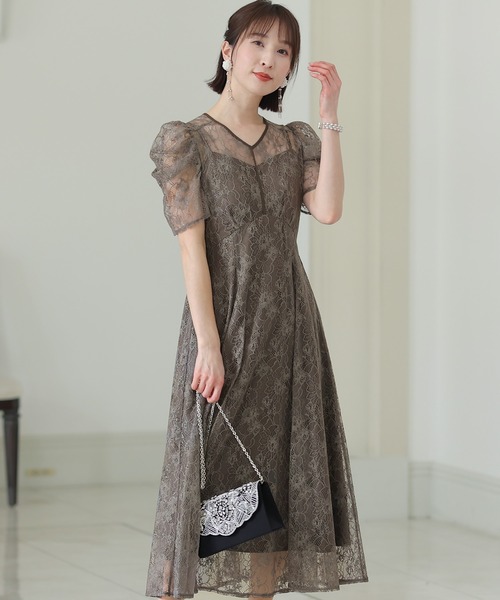 「PourVous」 半袖ワンピース M ダークカーキ レディース_画像3