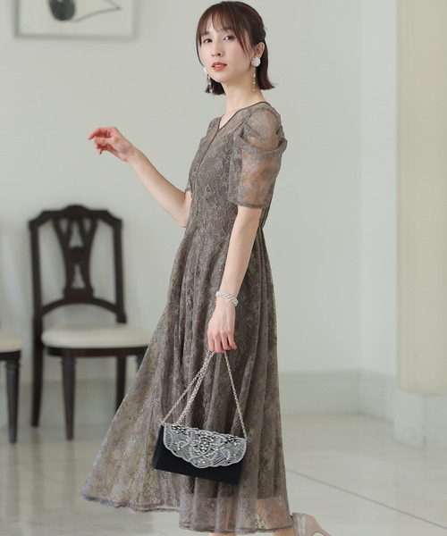 「PourVous」 半袖ワンピース M ダークカーキ レディース_画像9