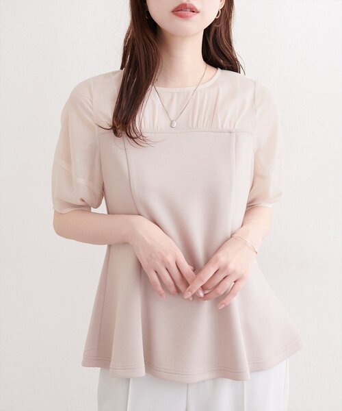 natural couture tシャツ 半袖 シアーペプラムトップス レディース
