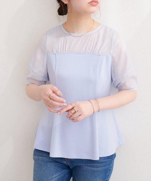 natural couture tシャツ 半袖 シアーペプラムトップス レディース