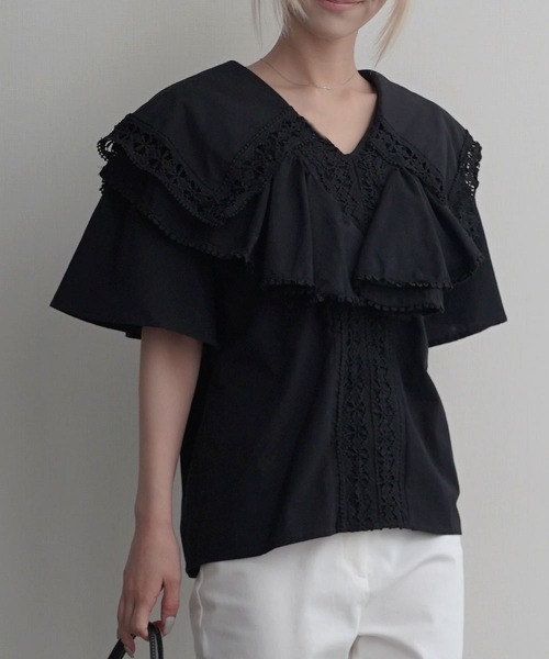 Rashik ブラウス シャツ 「Rashik」ビッグカラーケープブラウス