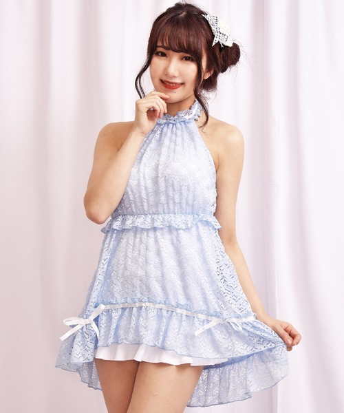 新品 レディース 水着 フリルワンピース 【503】 Lace Ladies 水着 「2点セット」 パレオ付き ラッフルフリル