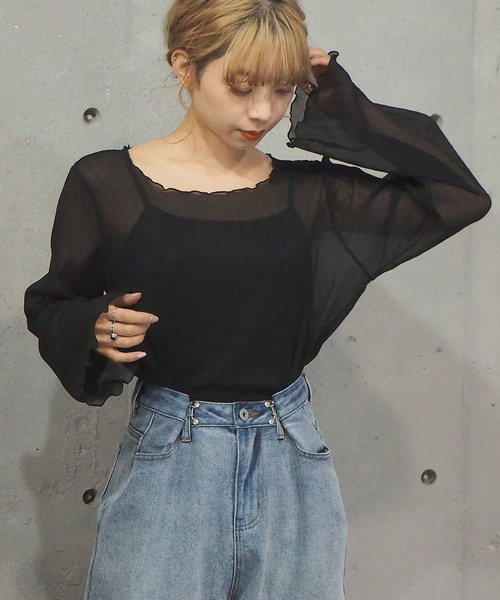 tiptop ブラウス シャツ クリンクルシアートップス×キャミセット