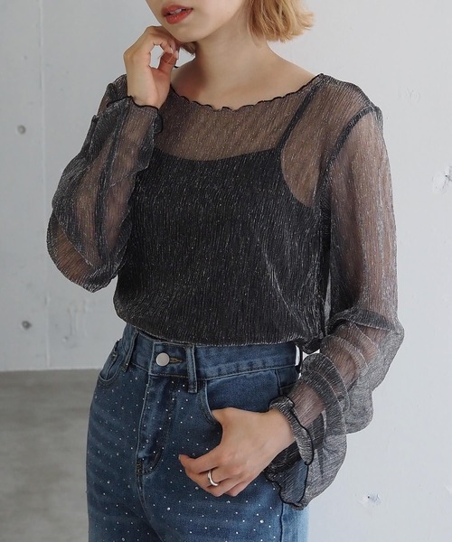 ounce トップス キャミブラウス tiptop ブラウス シャツ クリンクルシアートップス×キャミセット