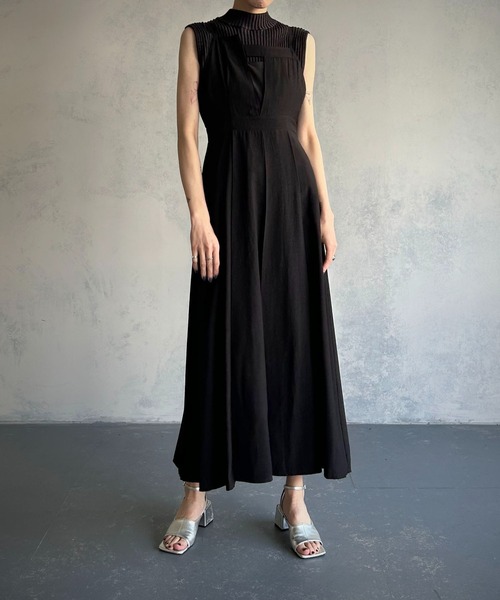 ワンピース 【＆g’aime】異素材mixキャミソールフレアワンピース ＆g’aime