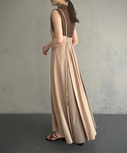 ワンピース 【＆g’aime】異素材mixキャミソールフレアワンピース ＆g’aime