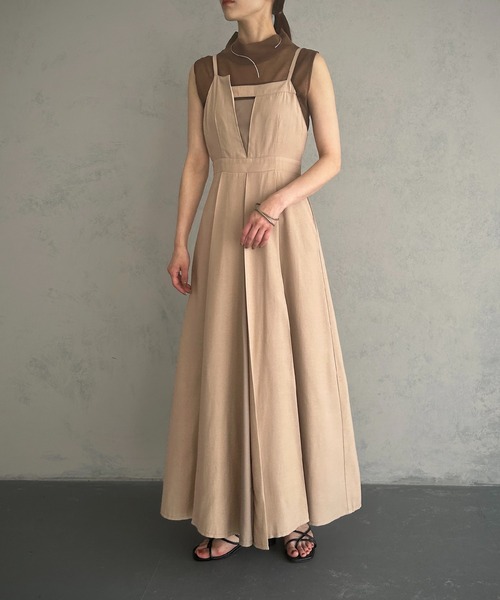 ワンピース 【＆g’aime】異素材mixキャミソールフレアワンピース ＆g’aime