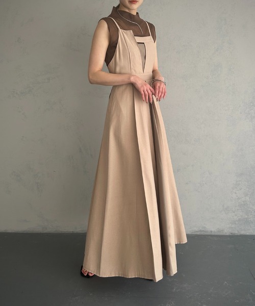 ワンピース 【＆g’aime】異素材mixキャミソールフレアワンピース ＆g’aime