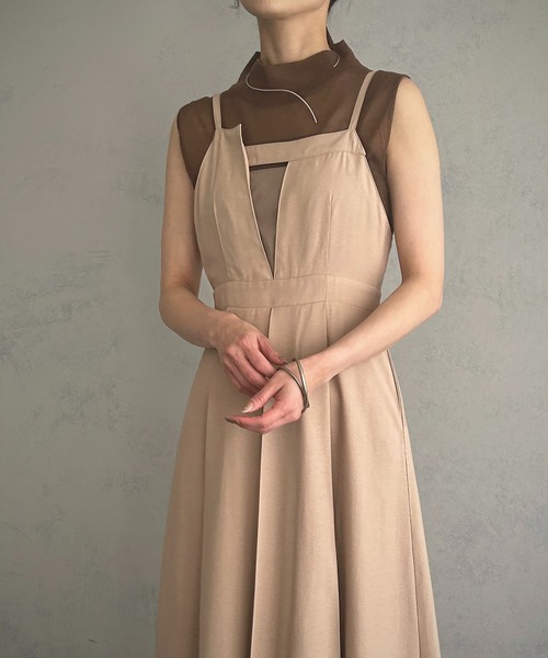 ワンピース 【＆g’aime】異素材mixキャミソールフレアワンピース ＆g’aime