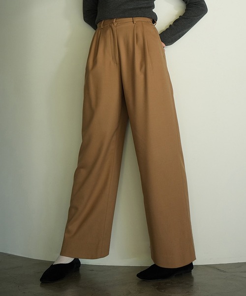 スラックス パンツ WOOL BASIC TUCK PANTS レディース