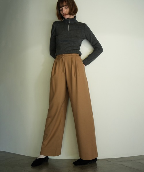 スラックス パンツ WOOL BASIC TUCK PANTS レディース_4