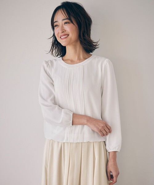 ブラウス シャツ 「洗える」フロントプリーツシフォン ブラウス レディース
