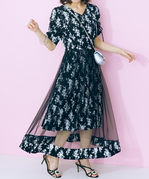 marun ワンピース 「大きいサイズ」 フラワープリントオーバー