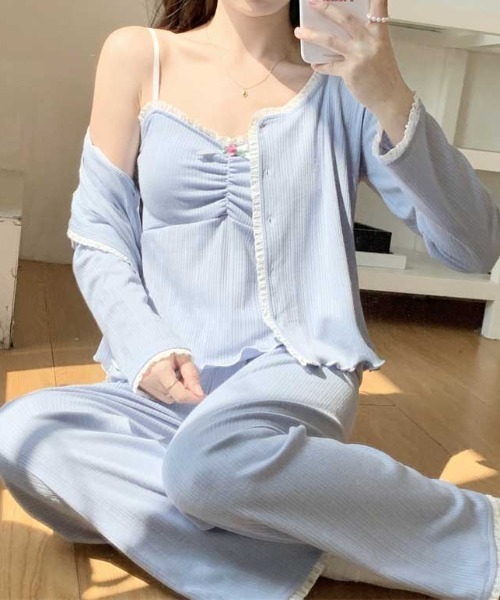 MILAE パジャマ ルームウェア 3点セットルームウェア レース衿