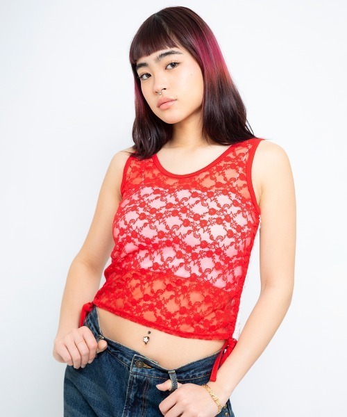 atmos girls タンクトップ ノースリーブ pink 2WAY Side
