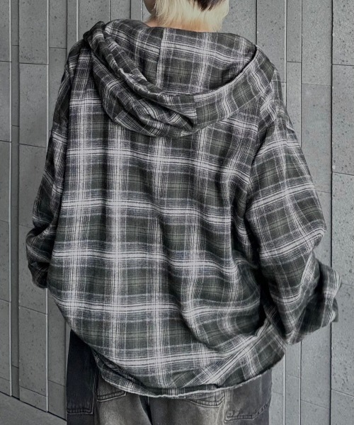 Chikashitsu+ シャツ 「Chikashitsu +」glen check hooded shirt