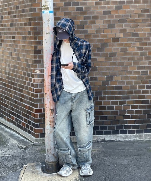Chikashitsu+ シャツ 「Chikashitsu +」glen check hooded shirt