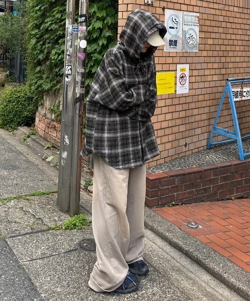 Chikashitsu+ シャツ 「Chikashitsu +」glen check hooded shirt