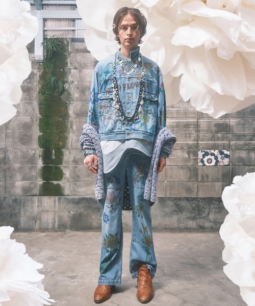 amok デニムジャケット gジャン HAND-PAINT DENIM JACKET メンズ
