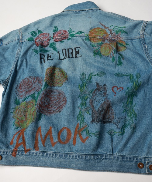 amok デニムジャケット gジャン HAND-PAINT DENIM JACKET メンズ