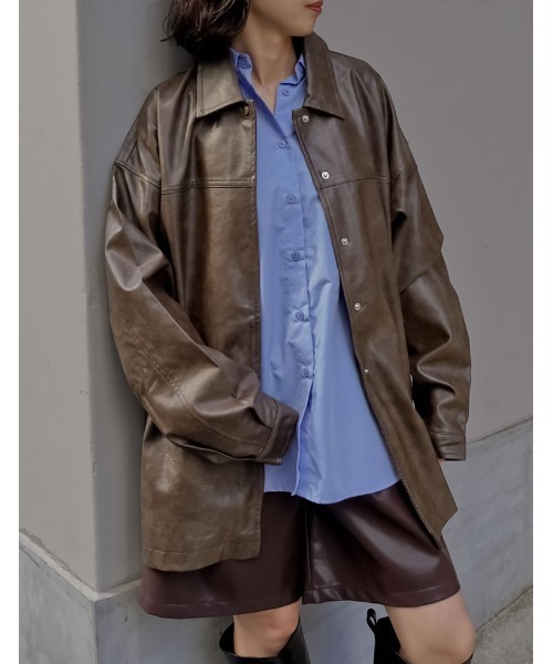 Re:EDIT（リエディ） ブルゾン アウター ミドル丈フェイクレザー