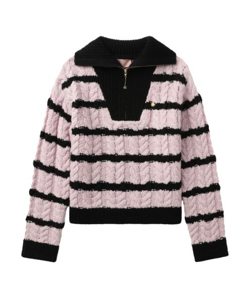 ニット セーター BAPY STRIPED ZIP UP KNIT レディース