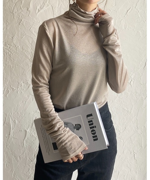 She's Closet tシャツ メロウフリルハイネック長袖グリッター