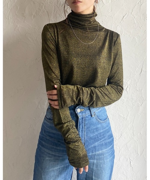 She's Closet tシャツ メロウフリルハイネック長袖グリッター