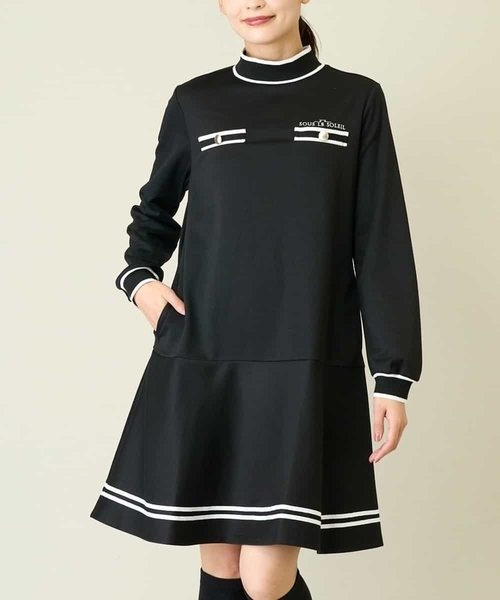 定価36300円【新品】レディースS ブリーフィング モックネックワンピース紺 a.v.v ワンピース レディースゴルフウエア モックネックフレア