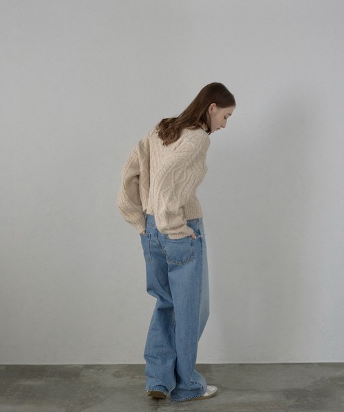ニット セーター 「MINERTE」cropped vneck cable knit pullover / クロップドケーブル編みニット レディース MINERTE ニット セーター 「MINERTE」cropped vneck cable knit