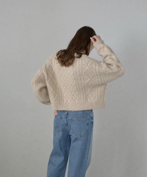 ニット セーター 「MINERTE」cropped vneck cable knit pullover / クロップドケーブル編みニット レディース セール】【MINERTE】cropped vneck cable knit pullover