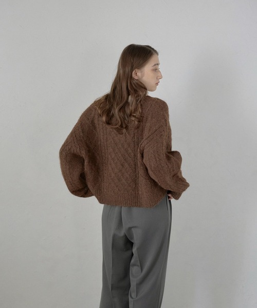 ニット セーター 「MINERTE」cropped vneck cable knit pullover / クロップドケーブル編みニット レディース MINERTE ニット セーター 「MINERTE」cropped vneck cable knit