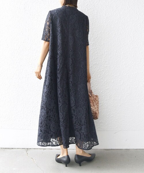 〈結婚式・パーティ〉kaene:パイピング レース Aライン ワンピース 結婚式・パーティ〉kaene:パイピング レース Aライン ワンピース