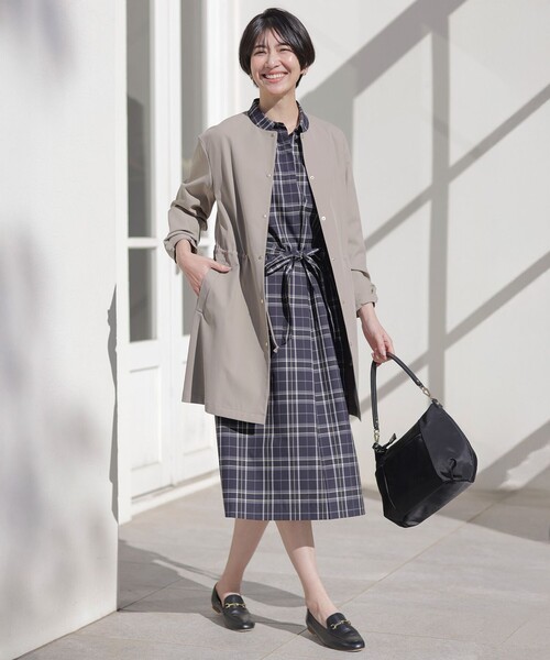 美品Jpressジェイプレスノーカラーロングコート J.PRESS ノーカラーコート コート 「洗える・撥水」ドライツイル
